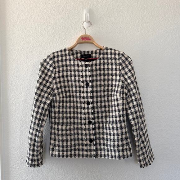 Talbots Gingham Tweed Fringe Jacket Button Front Patch Pockets‎ Lined Women's 6 - Picture 13 of 13